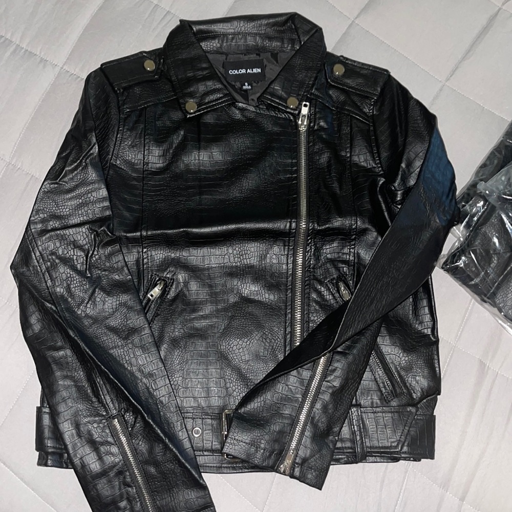 Snakeskin Faux Leather Motorcycle Jacket